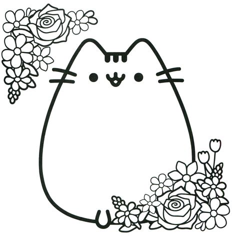 Online coloring book: Pusheen among the flowers